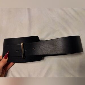 Zara Black Leather Belt with Gold Buckle
